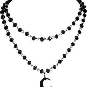 Gothic Layered Black Crescent Moon Choker Necklace for Women Goth Jewelry
